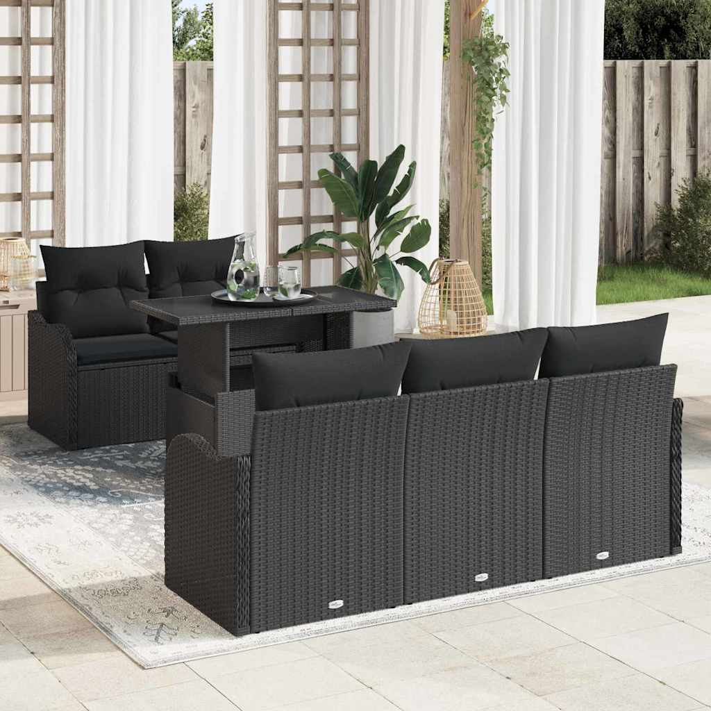 Garden Sofa Set with Cushion 6 pcs Black Poly Rattan