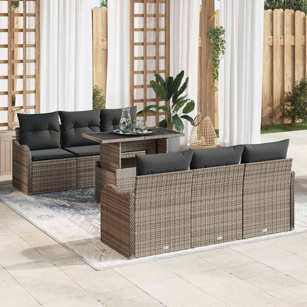Garden Sofa Set with Cushion 7 pcs Grey Poly rattan