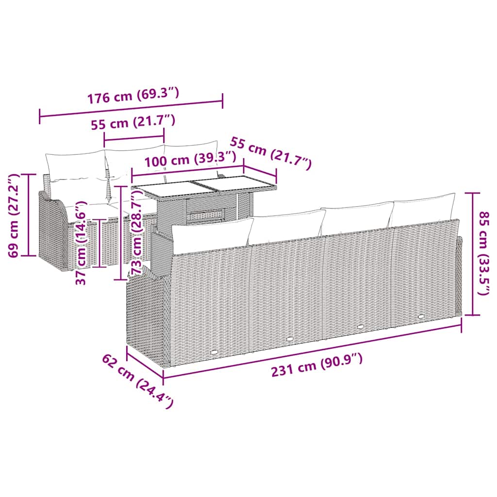Garden Sofa Set with Cushion 8 pcs Grey Poly rattan