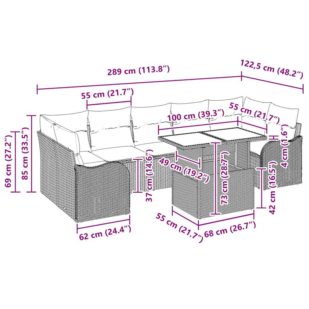 Garden Sofa Set with Cushion 8 pcs Black Poly Rattan