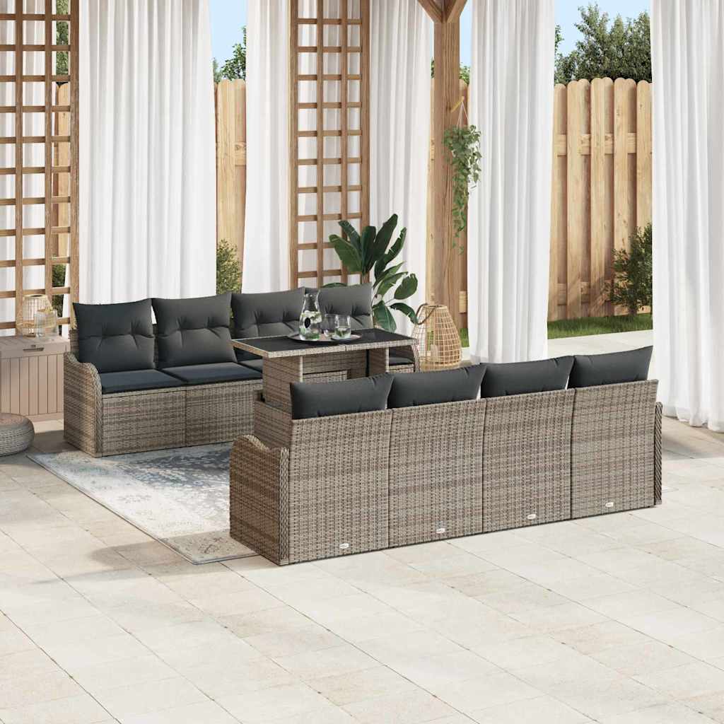 Garden Sofa Set with Cushion 7 pcs Grey Poly Rattan