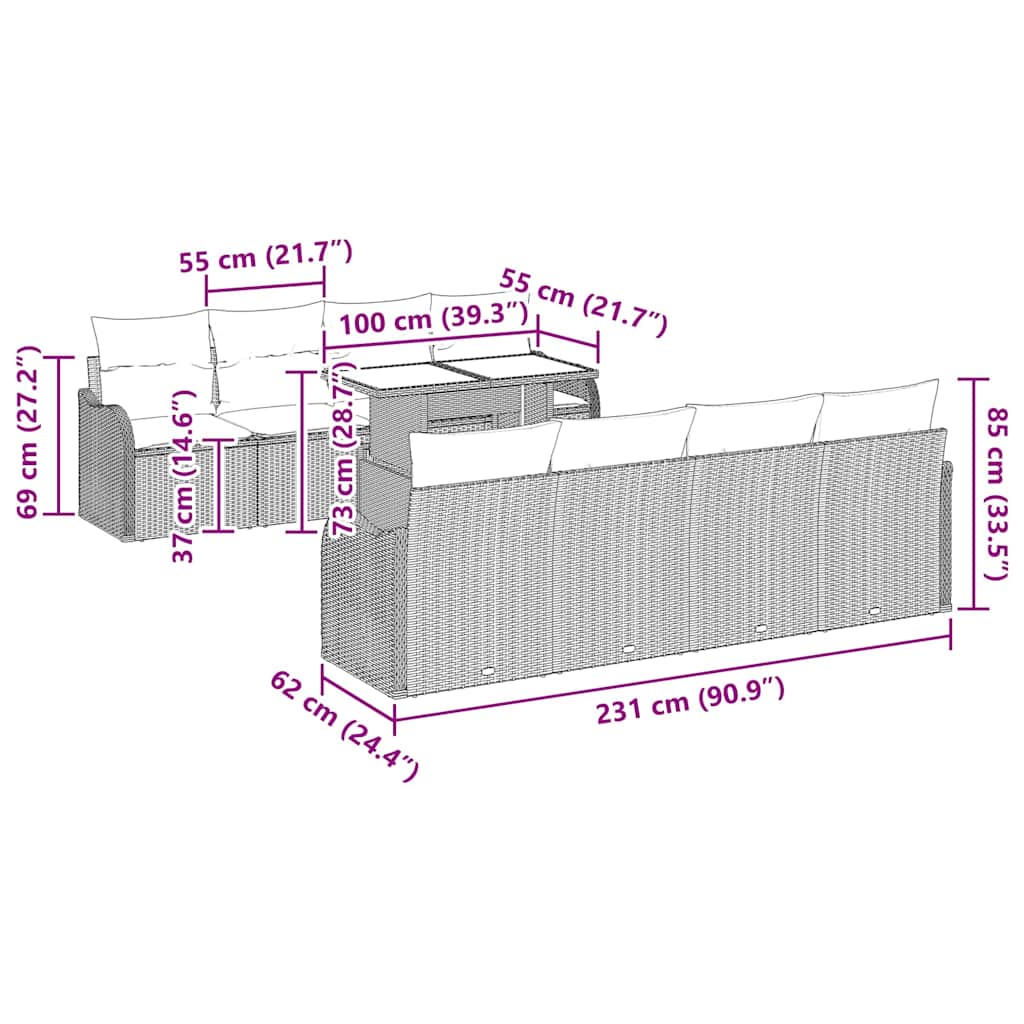 Garden Sofa Set with Cushion 7 pcs Black Poly Rattan