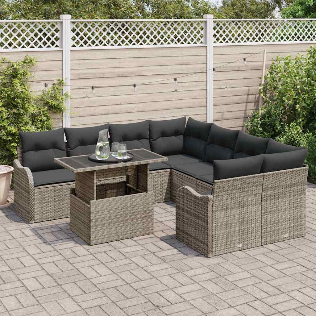 Garden Sofa Set with Cushion 9 pcs Grey Poly rattan