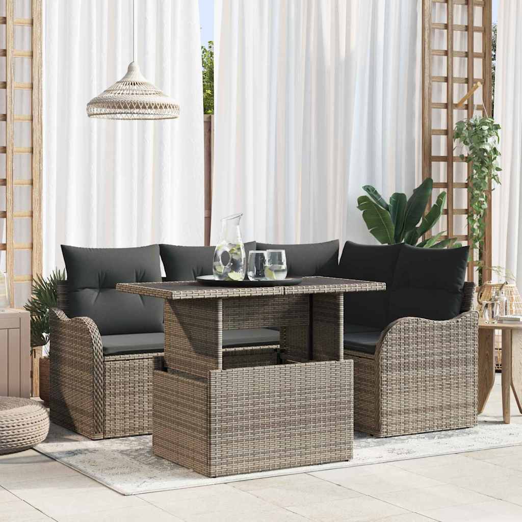 Garden Sofa Set with Cushion 5 pcs Grey Poly rattan