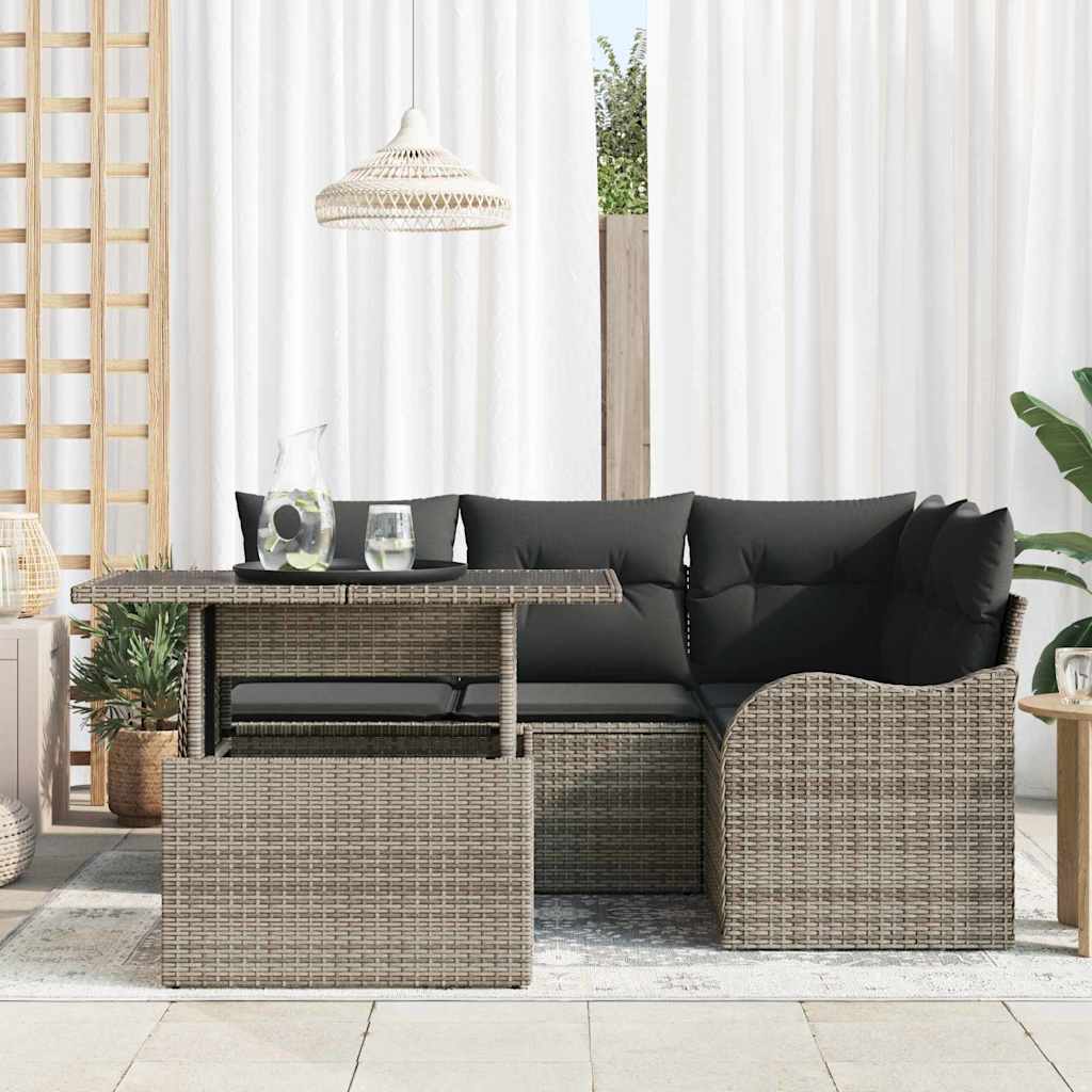 Outdoor Dining Set with Cushion 5 pcs Grey Poly rattan