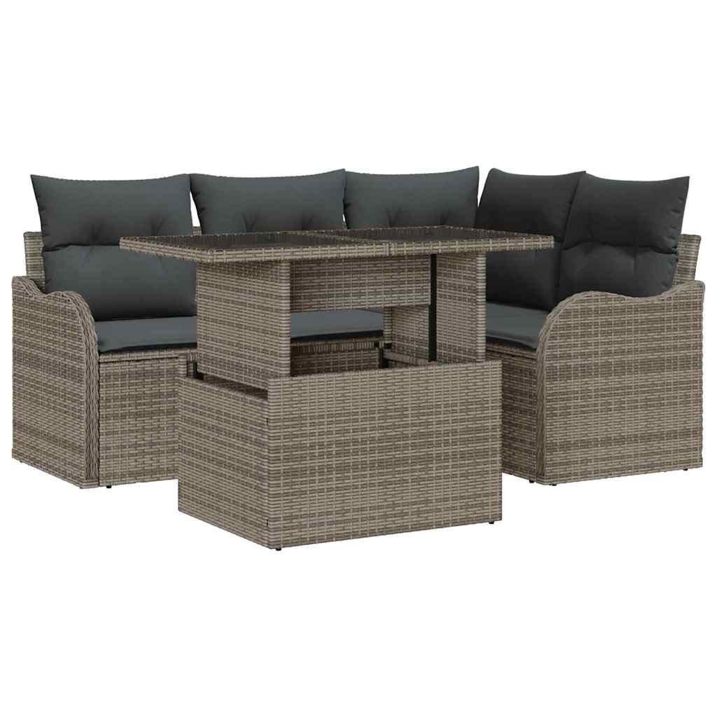 Outdoor Dining Set with Cushion 5 pcs Grey Poly rattan