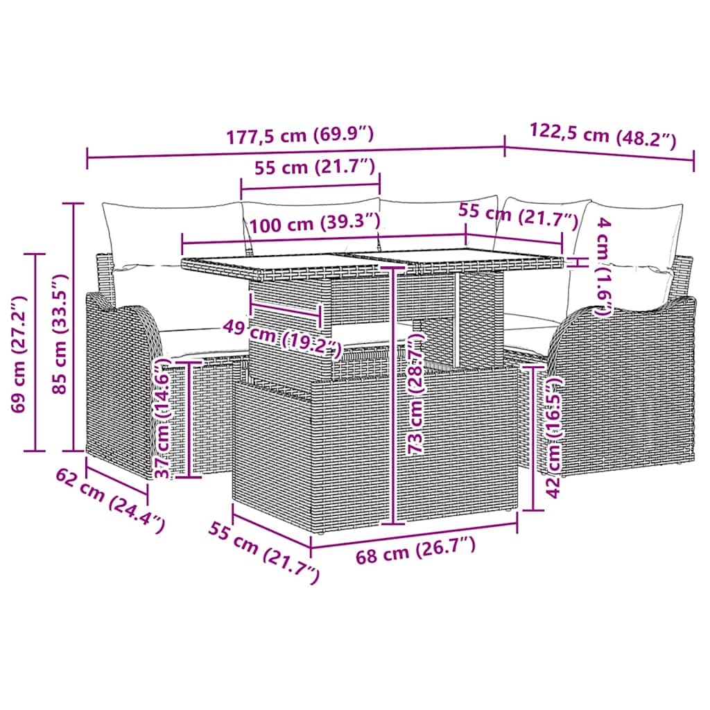 Garden Sofa Set with Cushion 5 pcs Grey Poly rattan