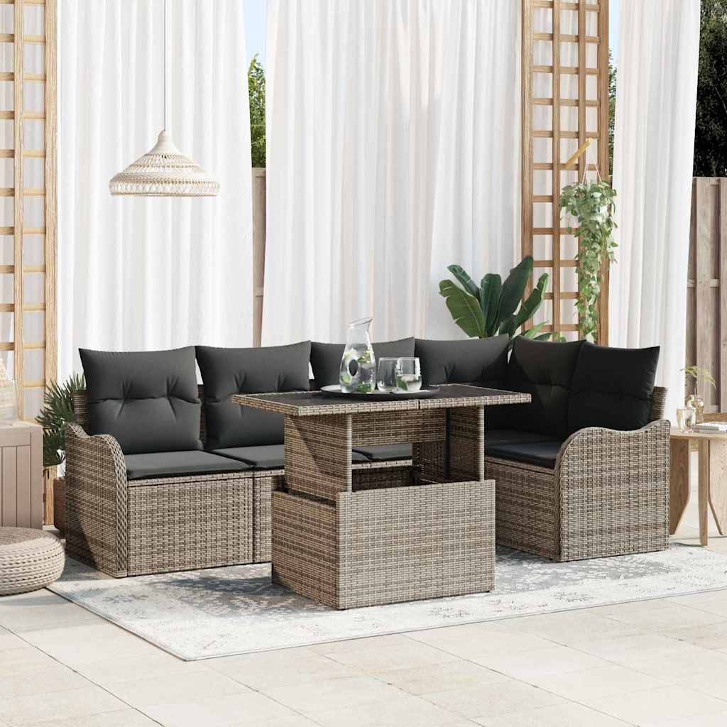 Garden Sofa Set with Cushion 6 pcs Grey Poly rattan