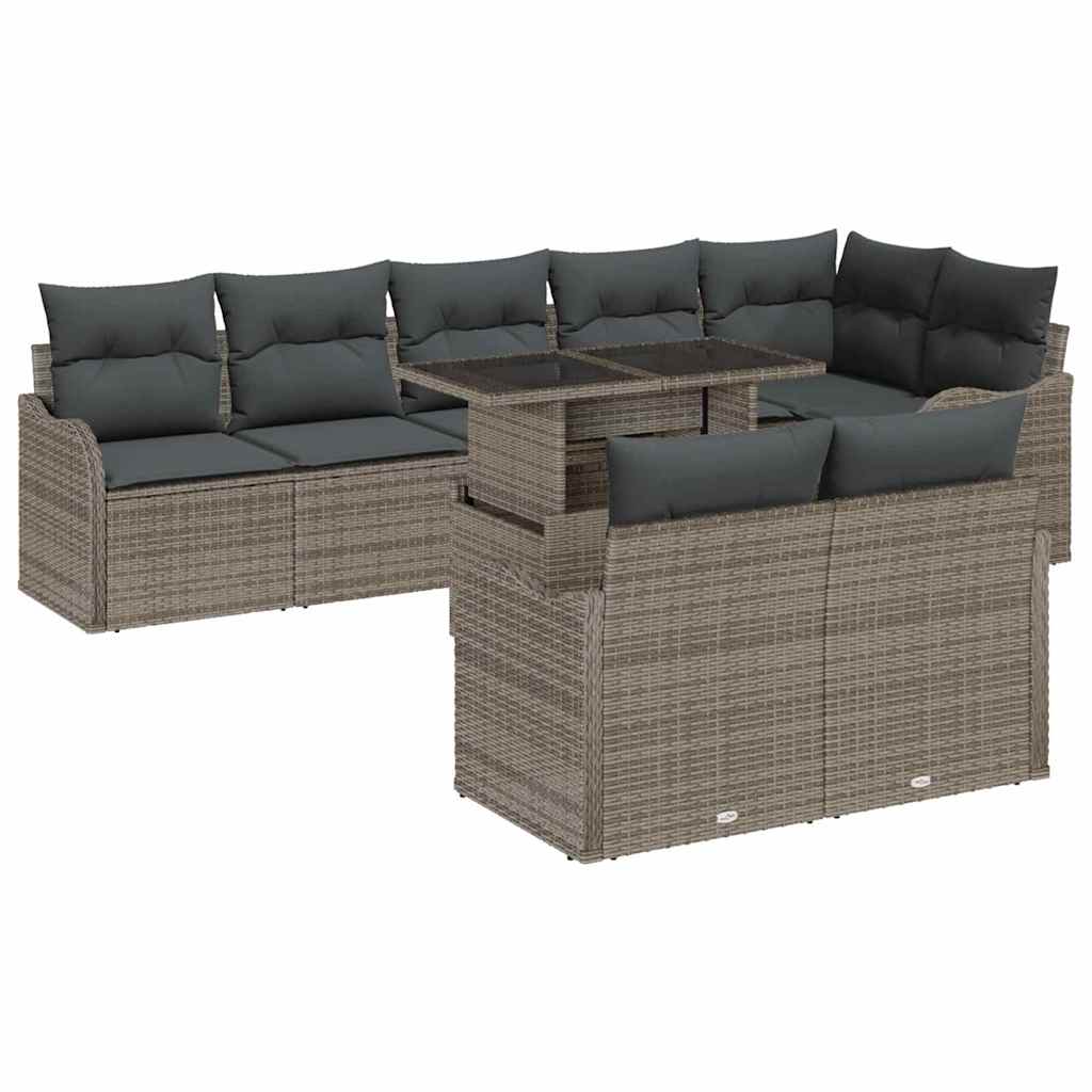 Lounge Set with Cushion 9 pcs Grey Poly rattan