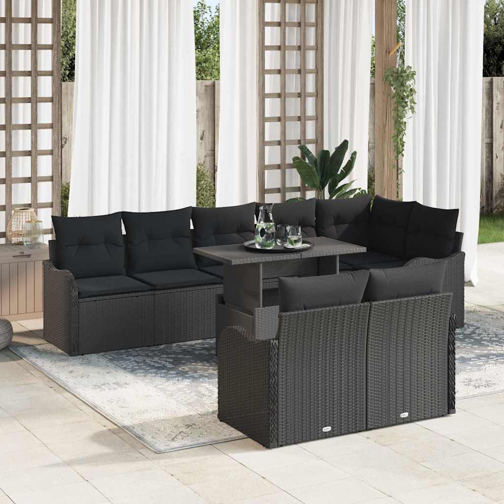 Lounge Set with Cushion 9 pcs Black Poly rattan