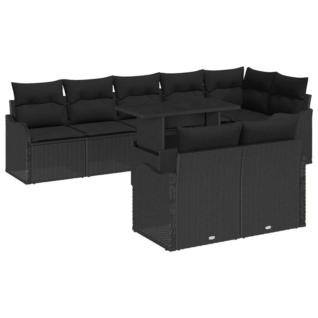 Lounge Set with Cushion 9 pcs Black Poly rattan