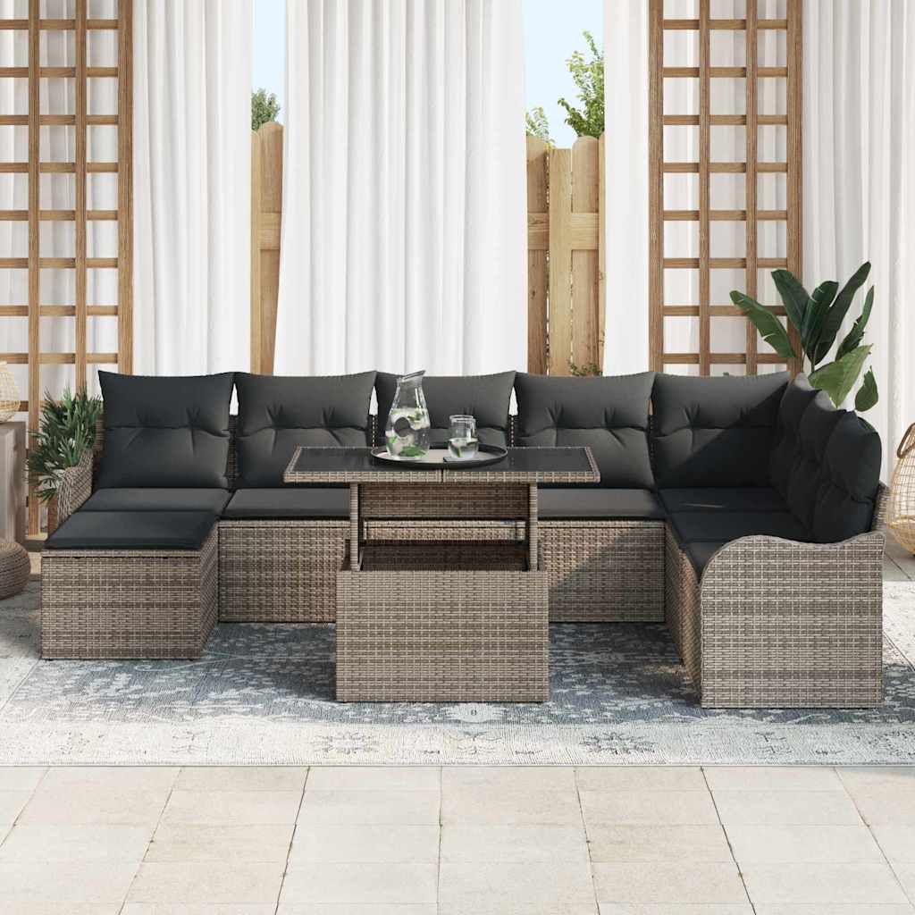 Garden Sofa Set with Cushion 9 pcs Grey Poly rattan