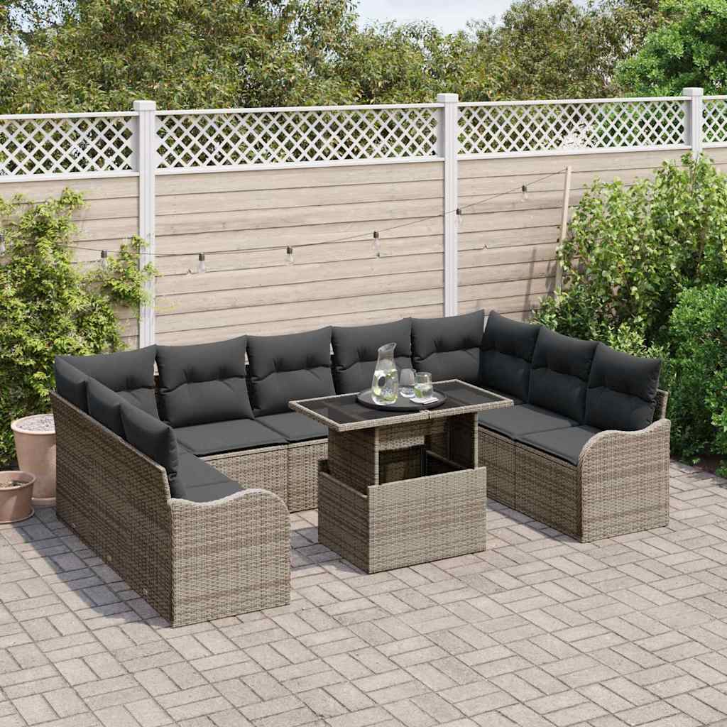 Garden Sofa Set with Cushion 10 pcs Grey Poly rattan