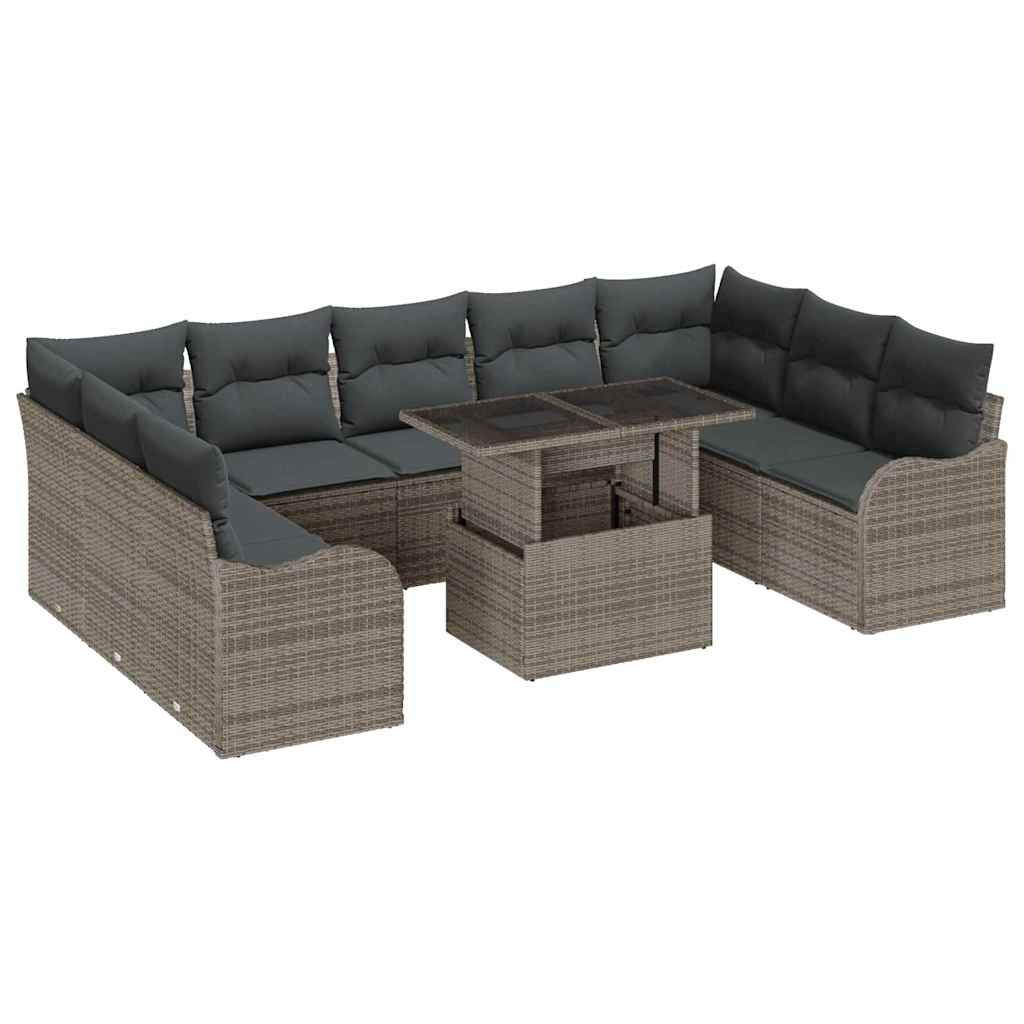 Garden Sofa Set with Cushion 10 pcs Grey Poly rattan