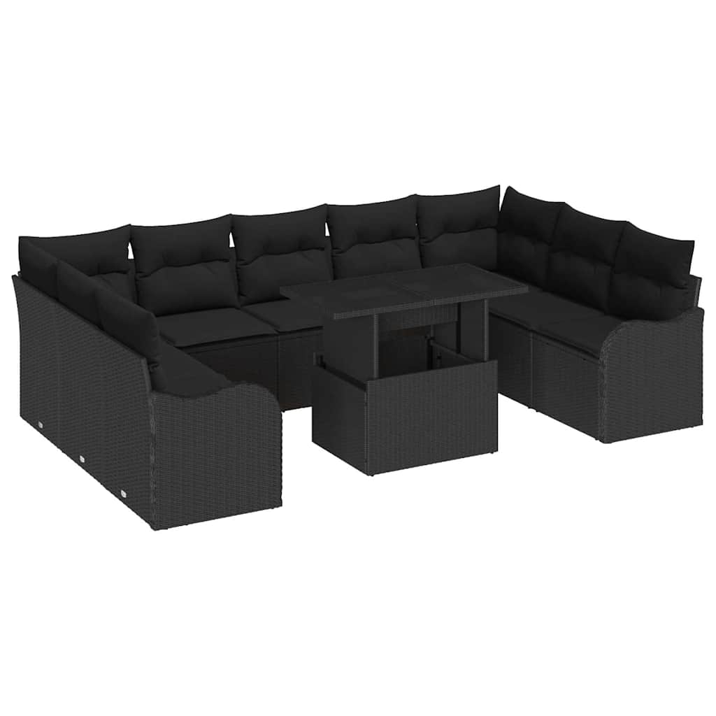 Garden Sofa Set with Cushion 10 pcs Black Poly rattan