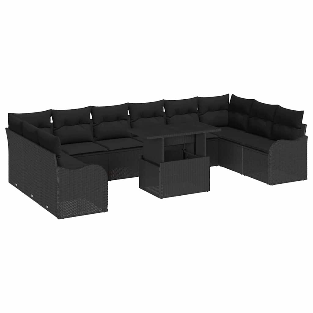 Garden Sofa Set with Cushion 11 pcs Black Poly rattan