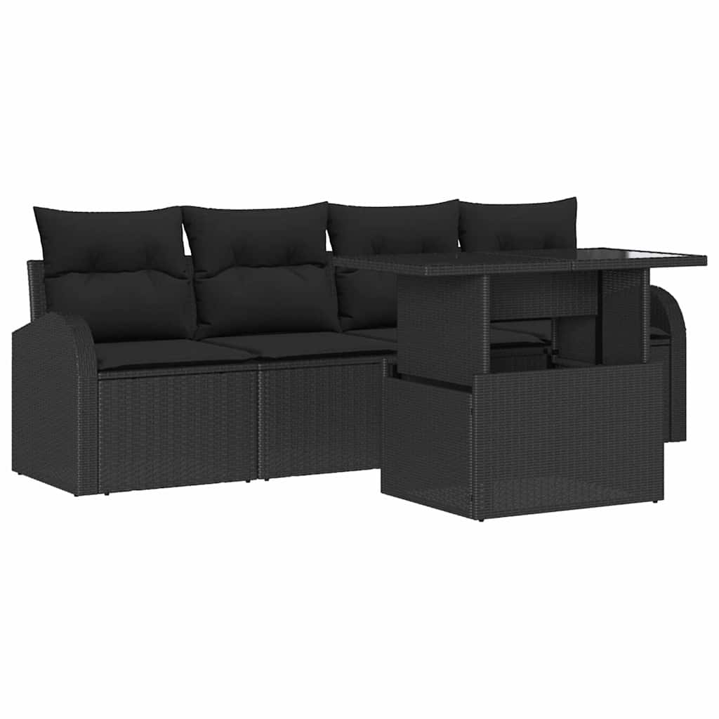 Garden Sofa Set with Cushion 5 pcs Black Poly rattan