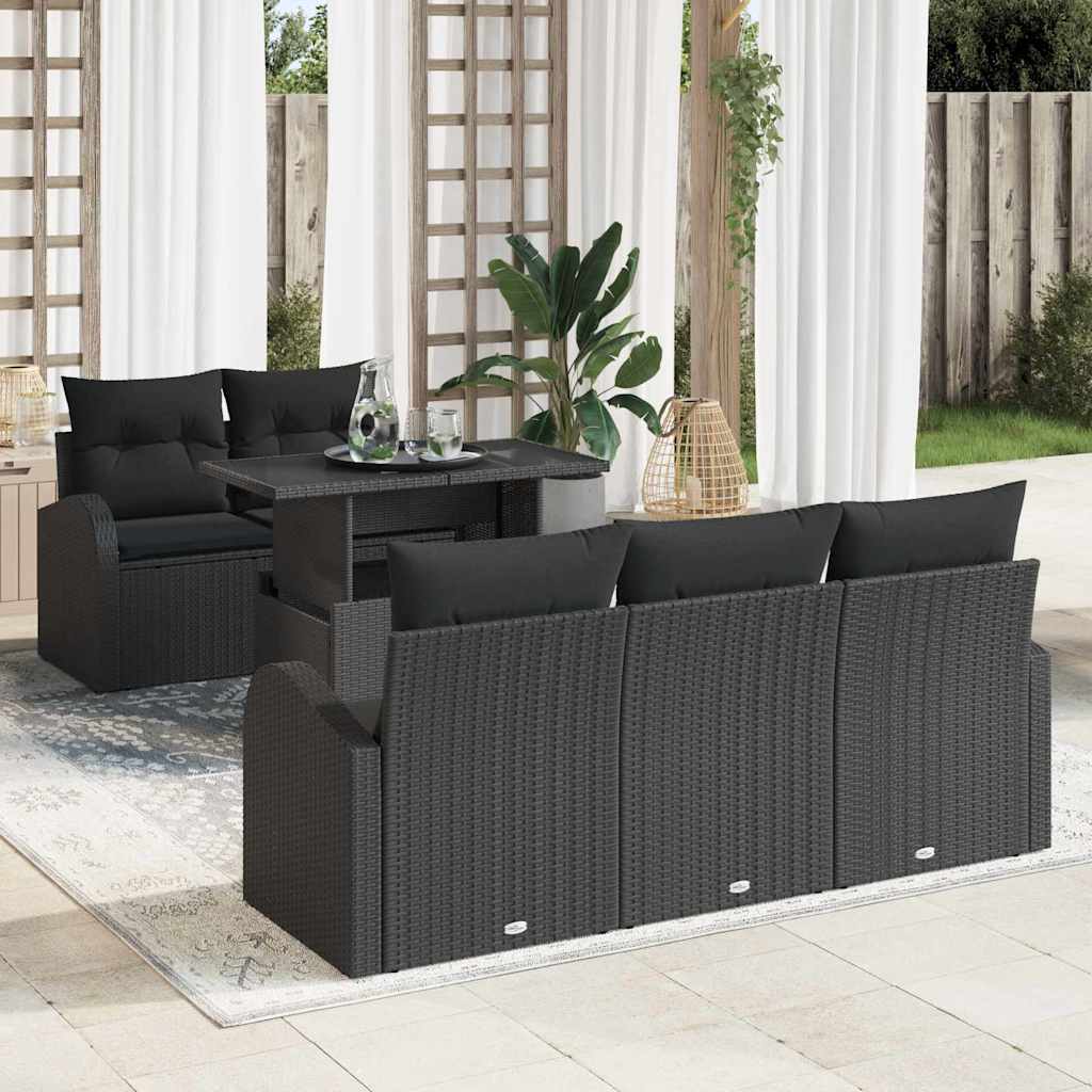 Garden Sofa Set with Cushion 6 pcs Black Poly Rattan