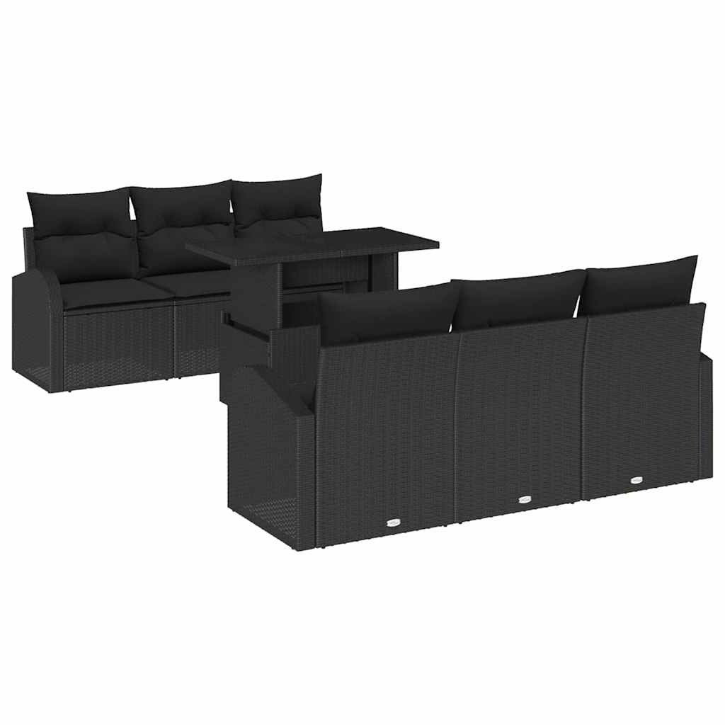 Garden Sofa Set with Cushion 7 pcs Black Poly rattan