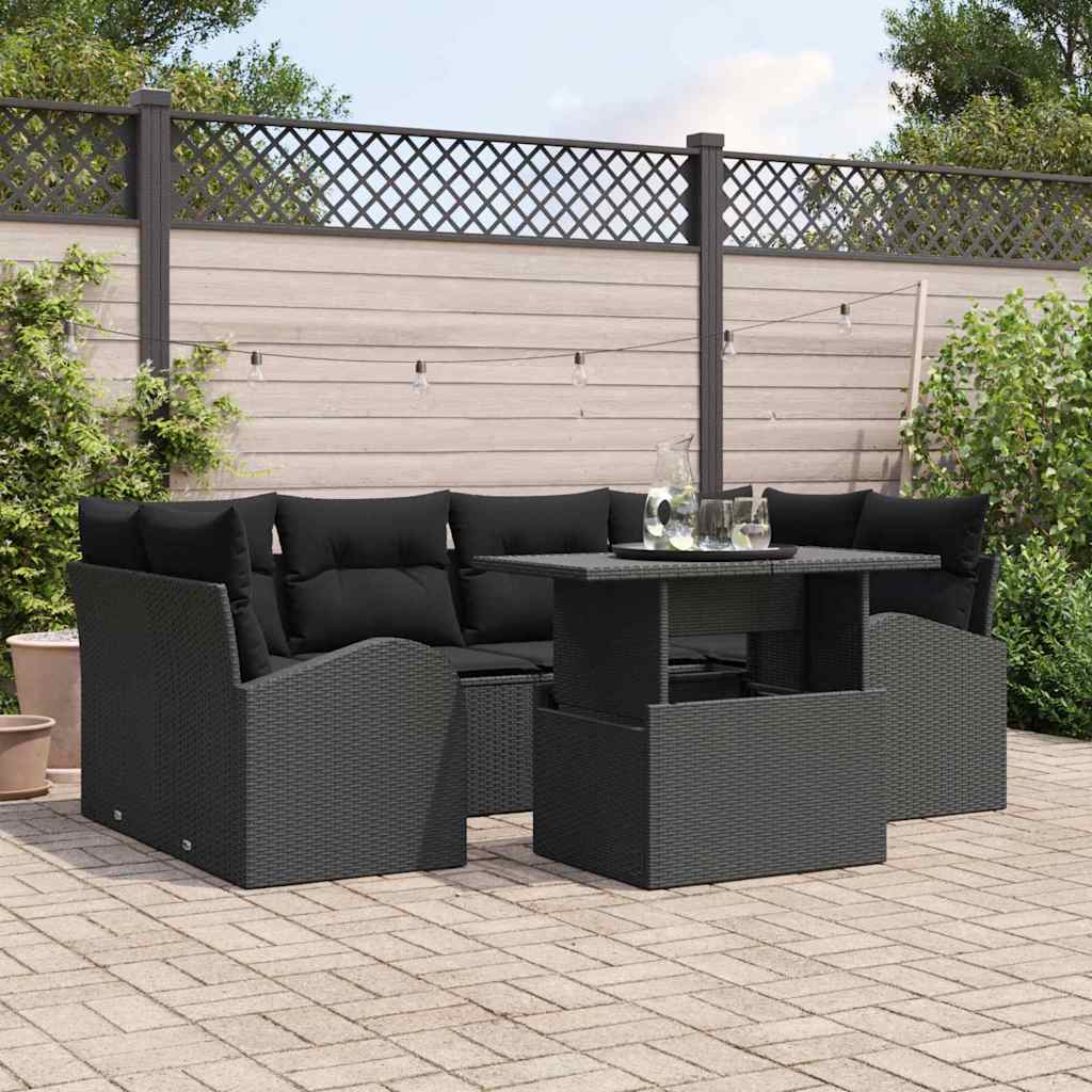 Garden Sofa Set with Cushion 7 pcs Black Poly rattan
