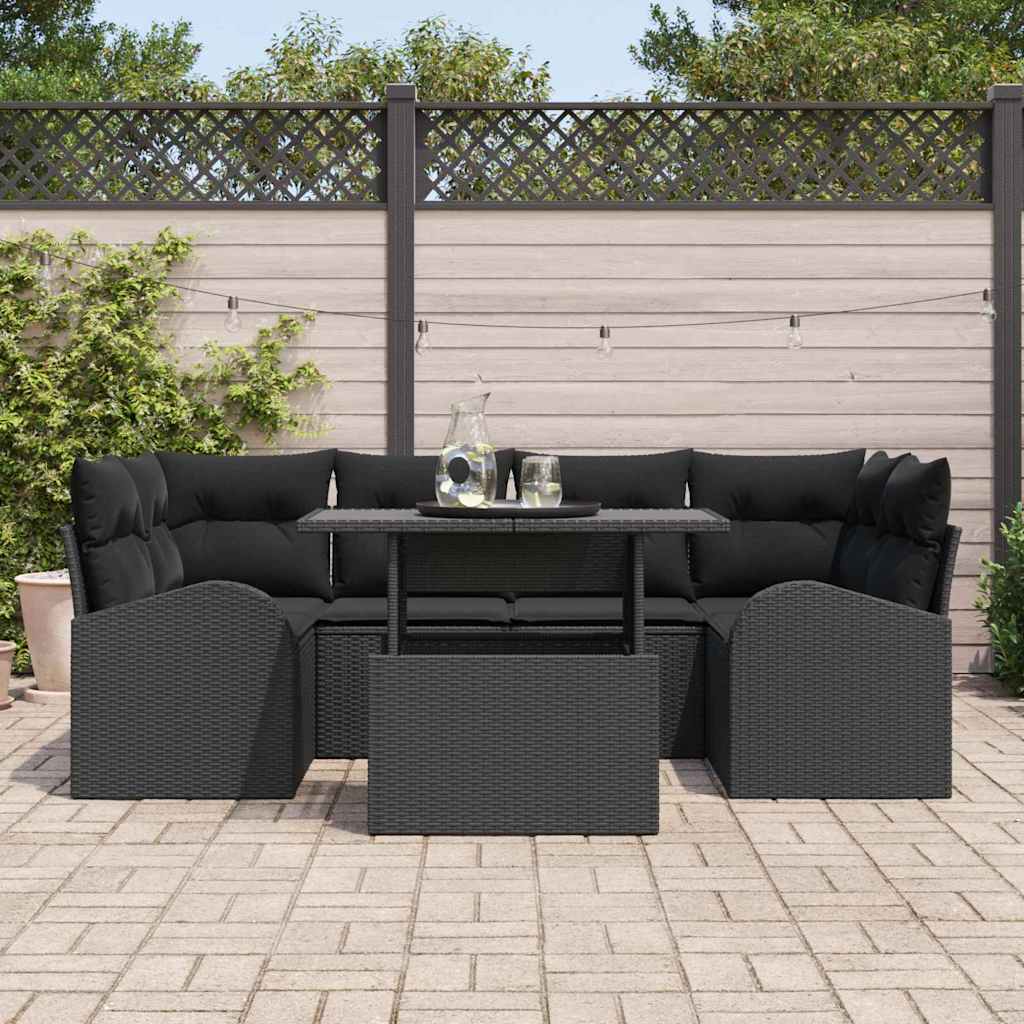 Garden Sofa Set with Cushion 7 pcs Black Poly rattan