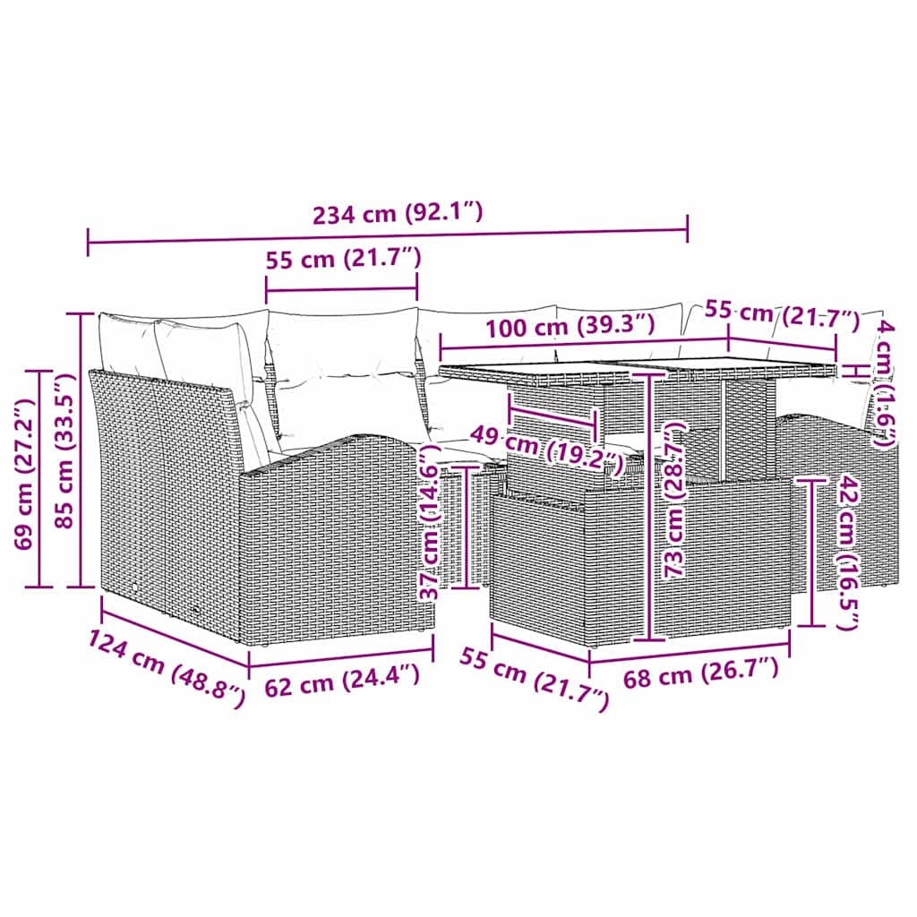 Garden Sofa Set with Cushion 7 pcs Black Poly rattan