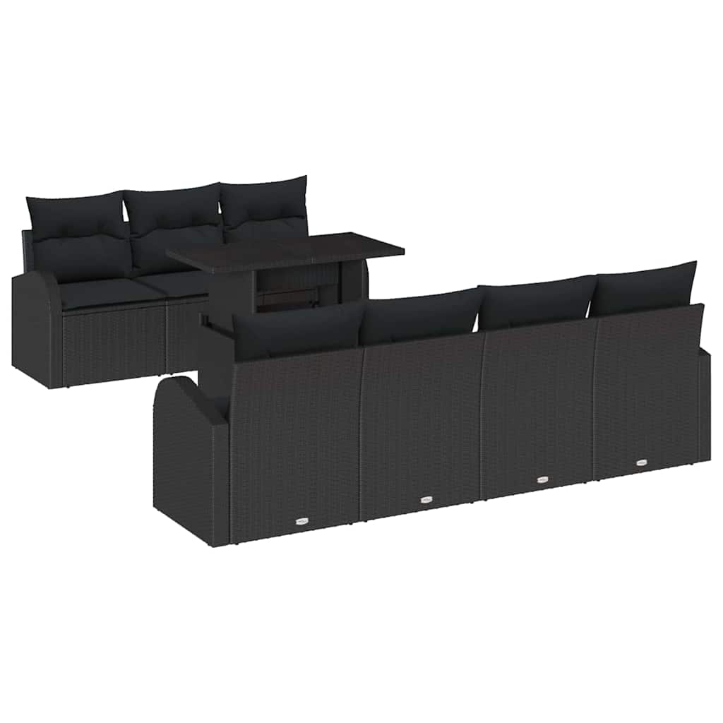 Garden Sofa Set with Cushion 8 pcs Black Poly rattan