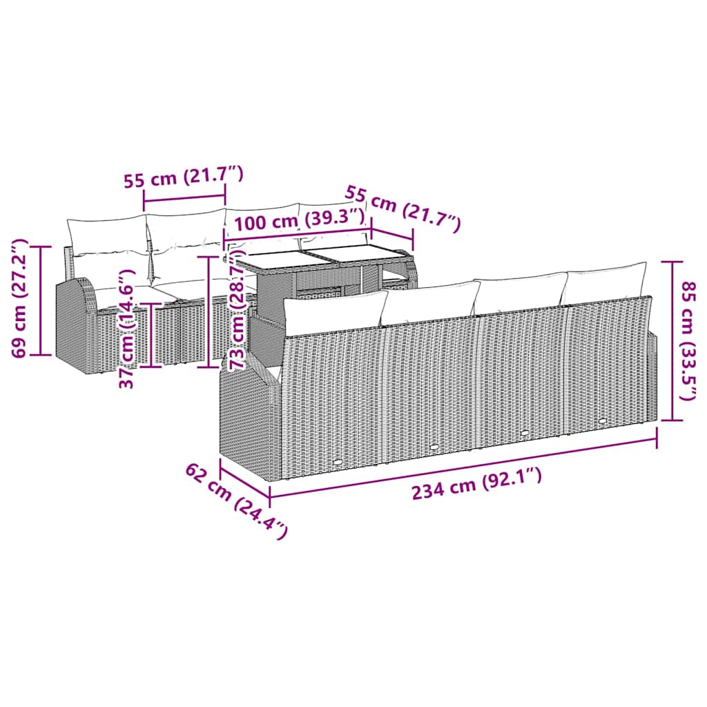 Garden Sofa Set with Cushion 7 pcs Black Poly rattan