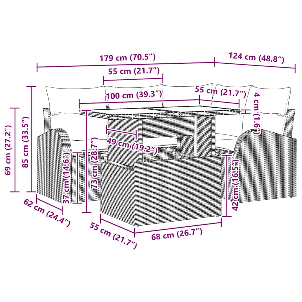 Garden Sofa Set with Cushion 5 pcs Black Poly rattan