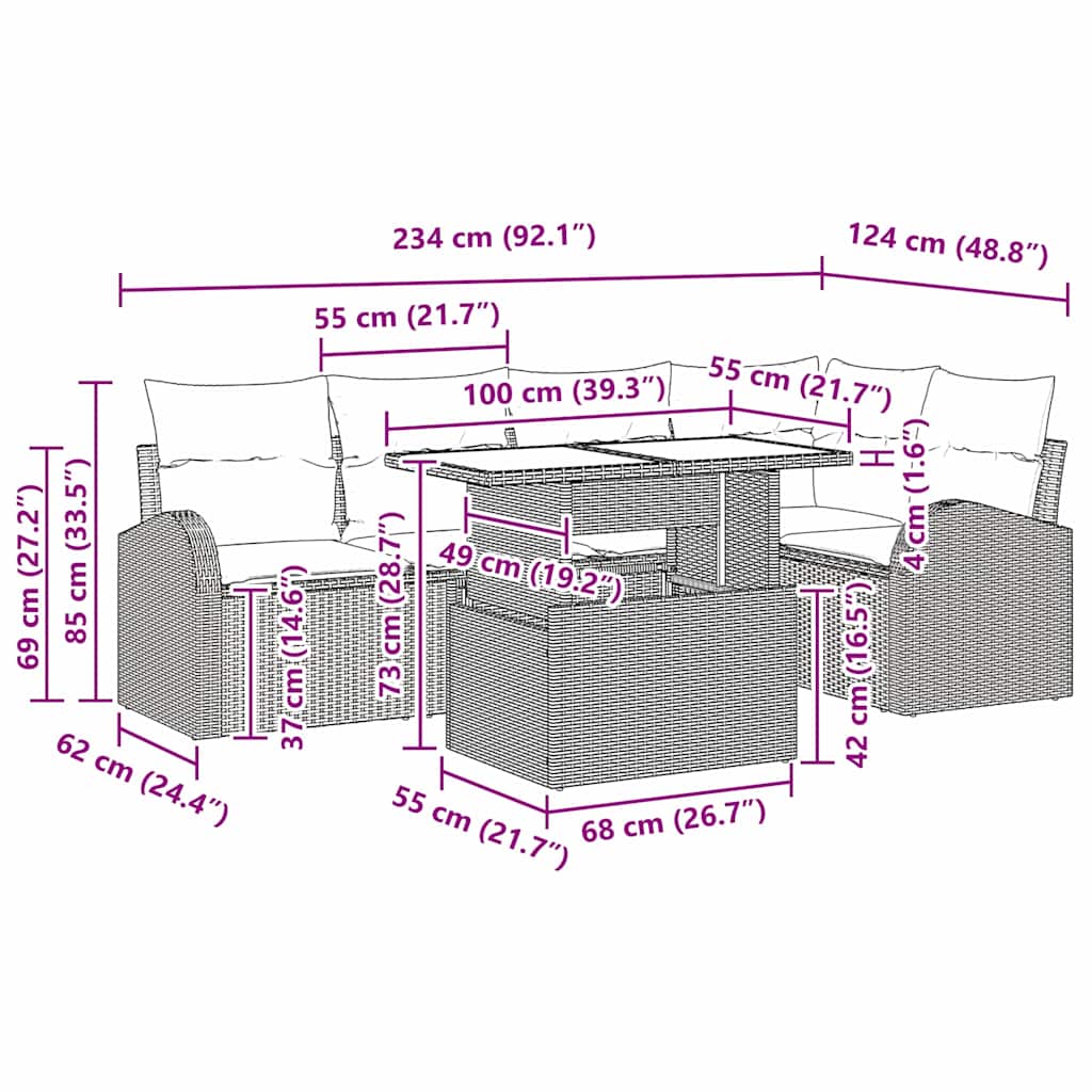 Garden Sofa Set with Cushion 6 pcs Black 100 x 55 x 73 cm
