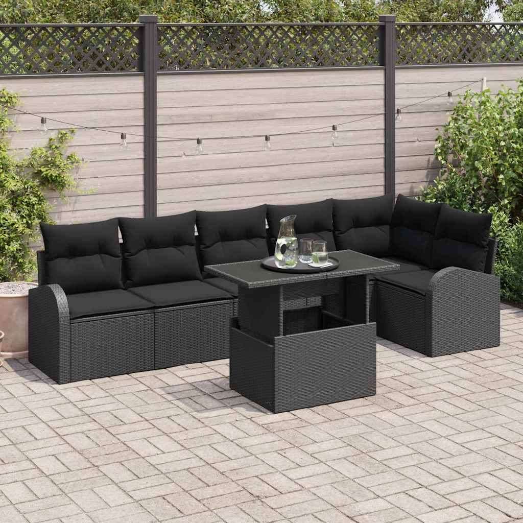 Garden Sofa Set with Cushion 7 pcs Black