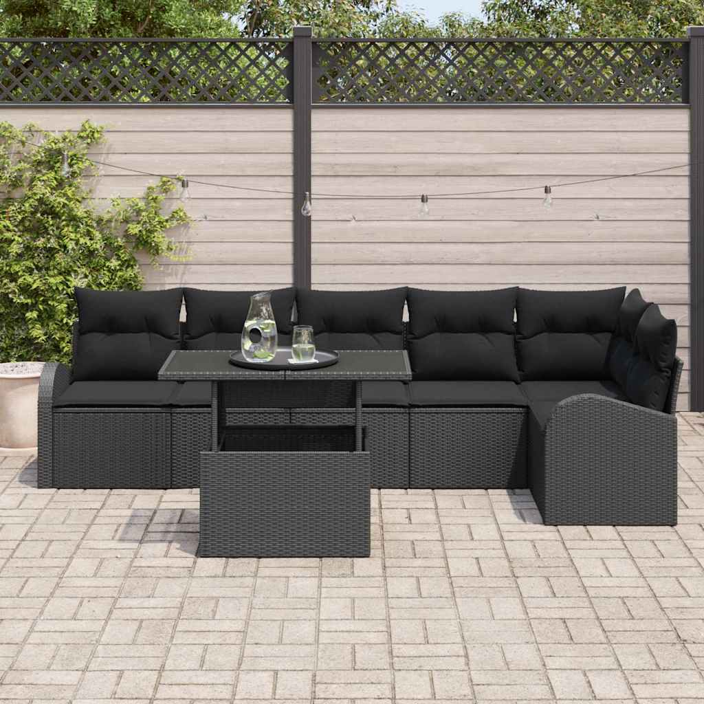 Garden Sofa Set with Cushion 7 pcs Black 100 x 55 x 73 cm