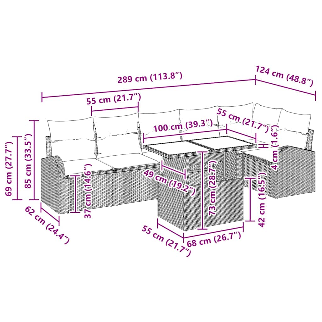 Garden Sofa Set with Cushion 7 pcs Black 100 x 55 x 73 cm