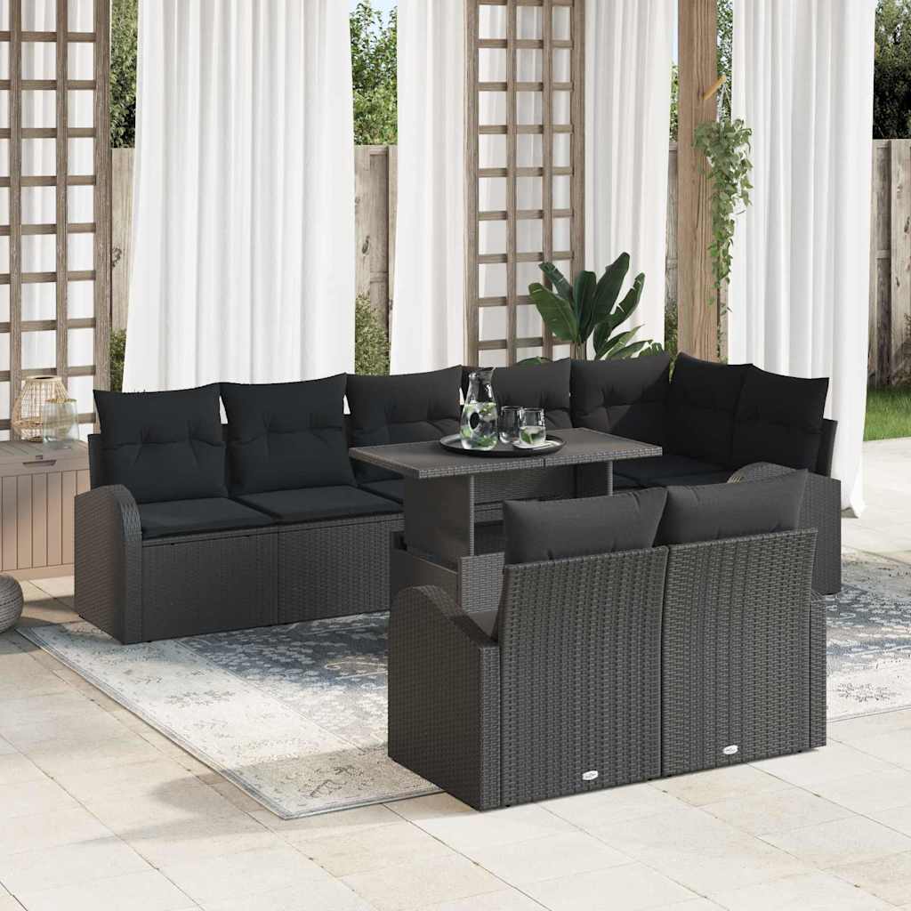 Garden Sofa Set with Storage 9 pcs Black Poly Rattan