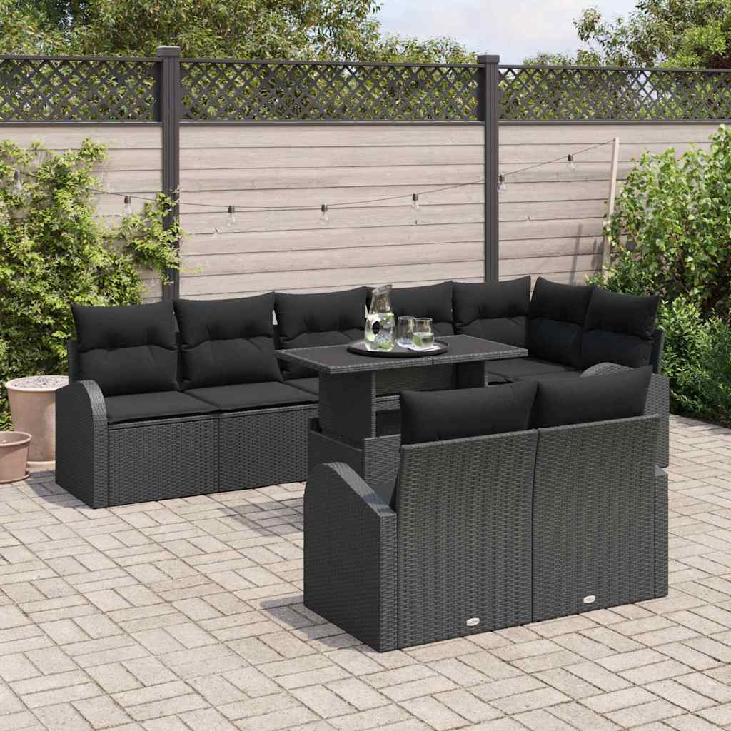 Garden Sofa Set with Storage 9 pcs Black Poly Rattan