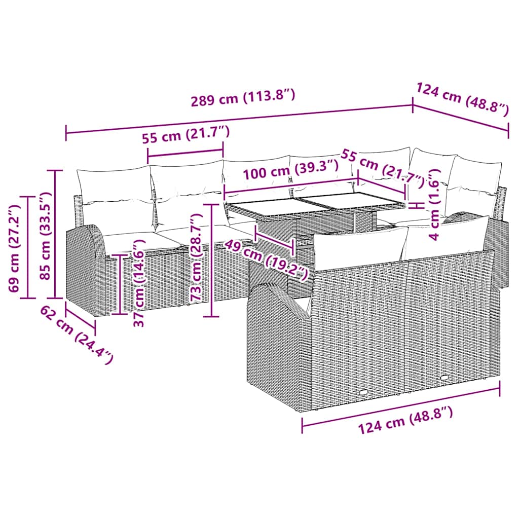 Garden Sofa Set with Cushion 9 pcs Black 100 x 55 x 73 cm