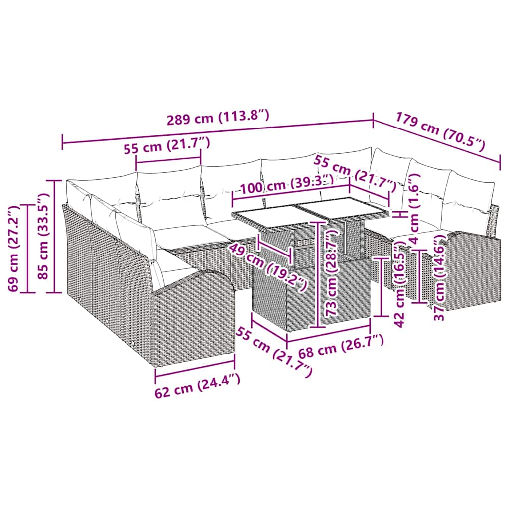 Sofa Set with Cushion Manual 10 pcs Black Poly Rattan