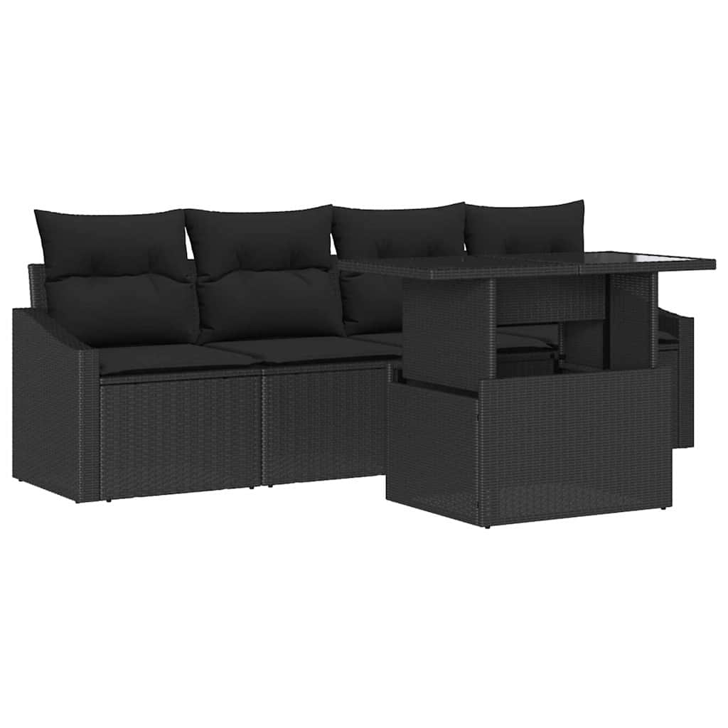 Garden Sofa Set with Cushion 5 pcs Black Poly Rattan
