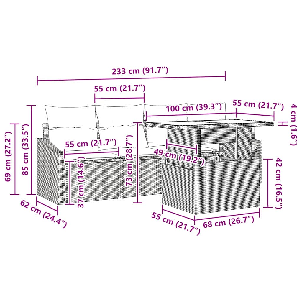 Garden Sofa Set with Cushion 5 pcs Black 100 x 55 x 73 cm