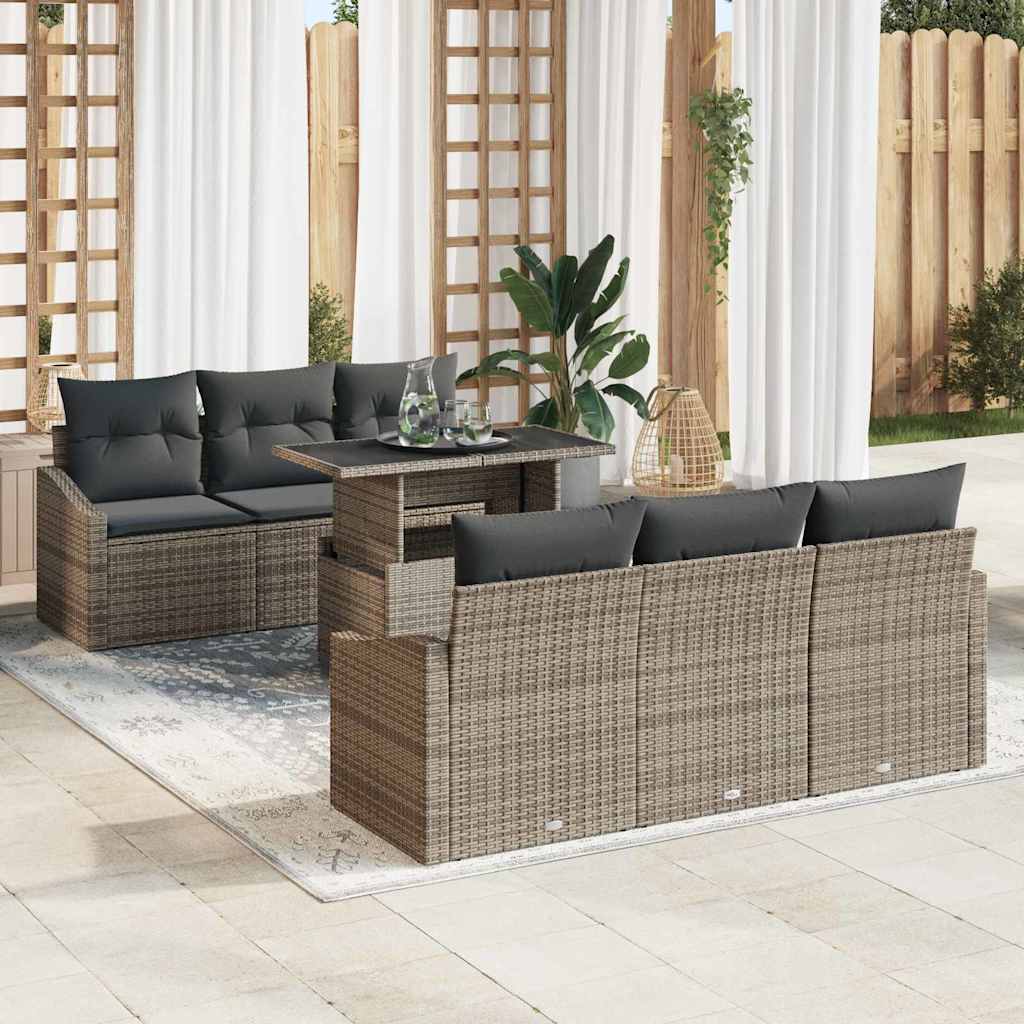 Garden Sofa Set with Cushion Manual 7 pcs Grey 100 x 55 x 73 cm