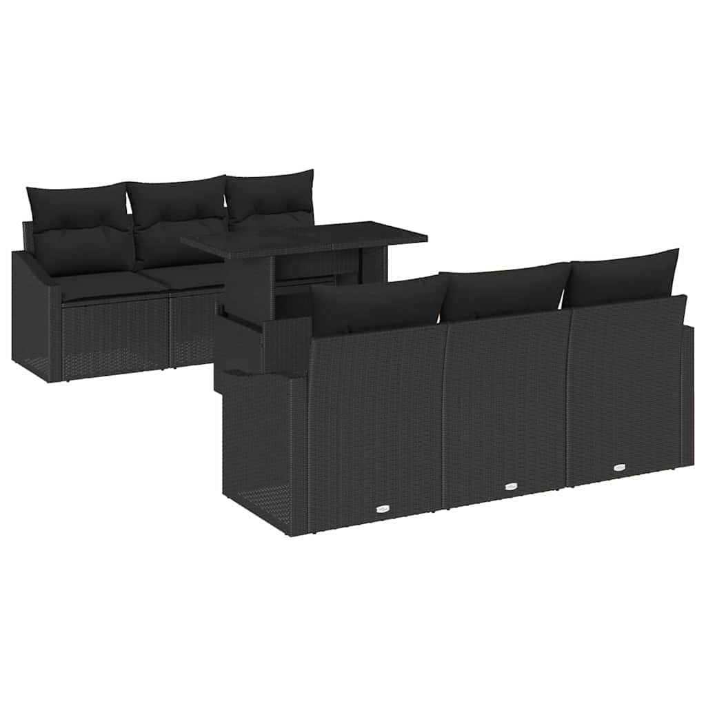 Garden Sofa Set with Storage 7 pcs Black Poly Rattan