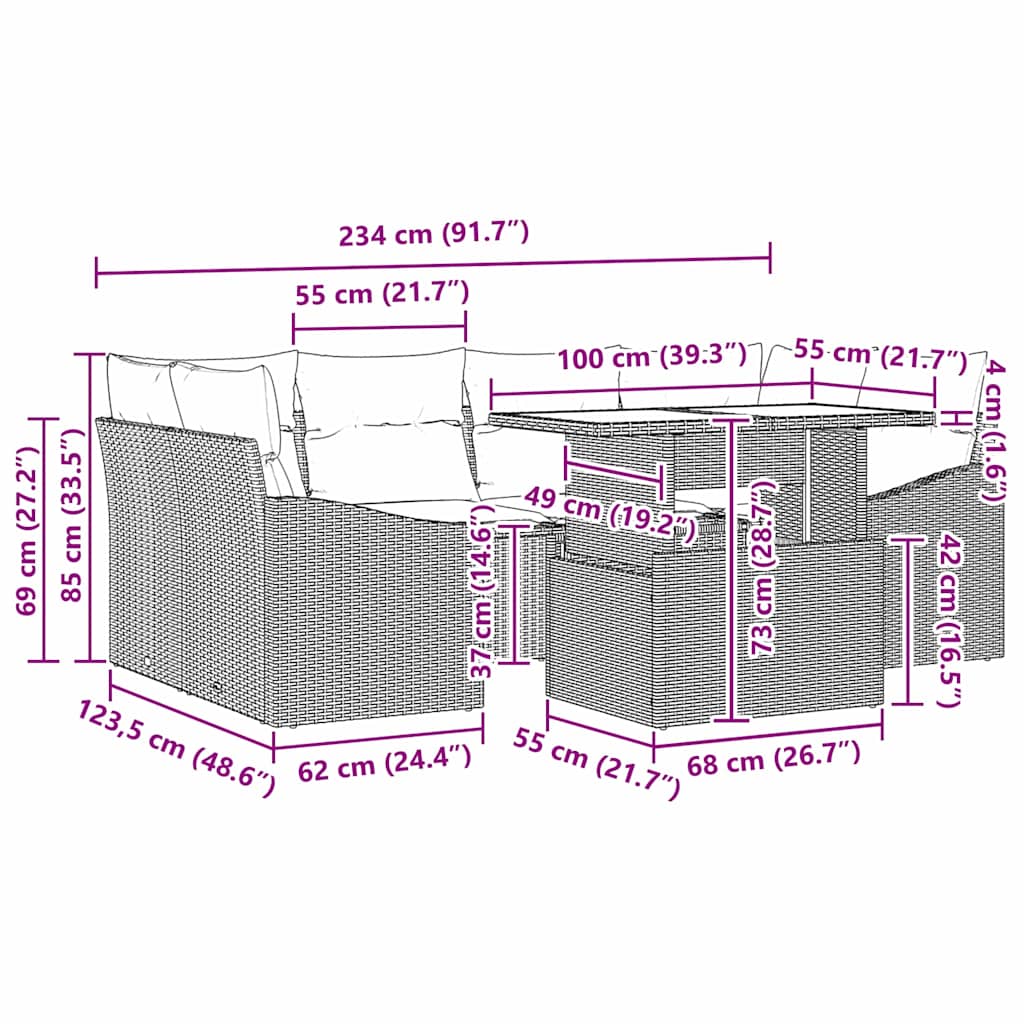 Garden Sofa Set with Storage with Pillow 7 pcs Grey Poly Rattan