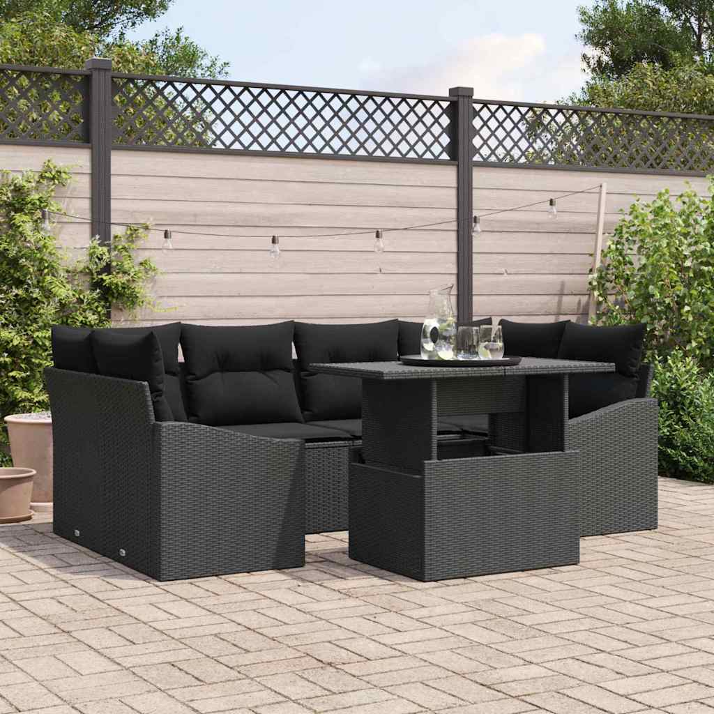 Garden Sofa Set with Cushion 7 pcs Black 100 x 55 x 73 cm