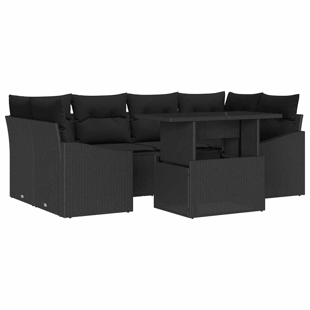 Garden Sofa Set with Cushion 7 pcs Black 100 x 55 x 73 cm