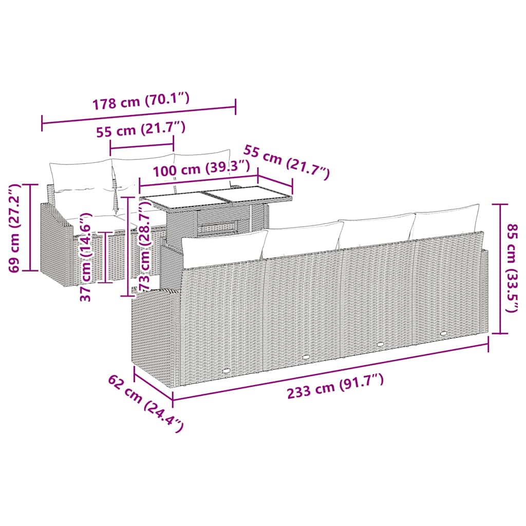 Garden Sofa Set with Cushion 8 pcs Grey Poly Rattan