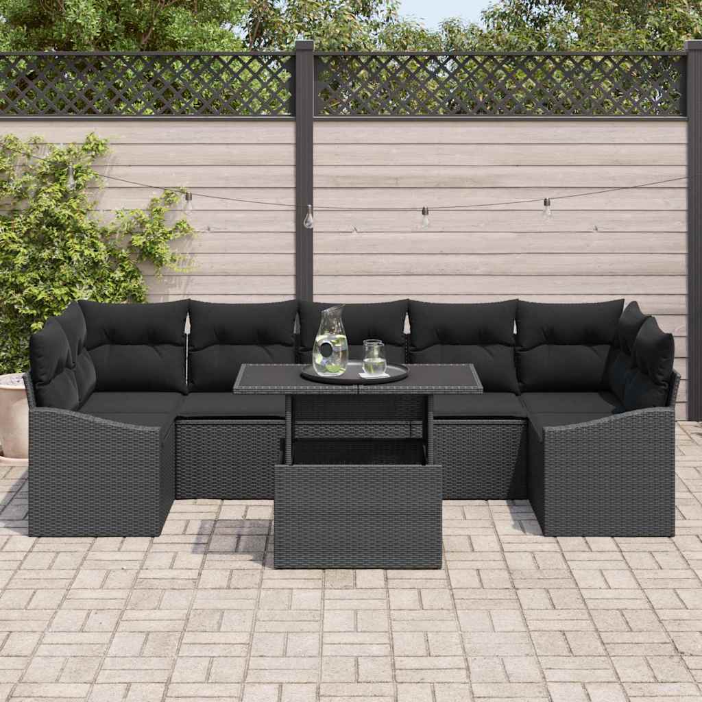 Garden Sofa Set with Cushion 8 pcs Black Poly Rattan