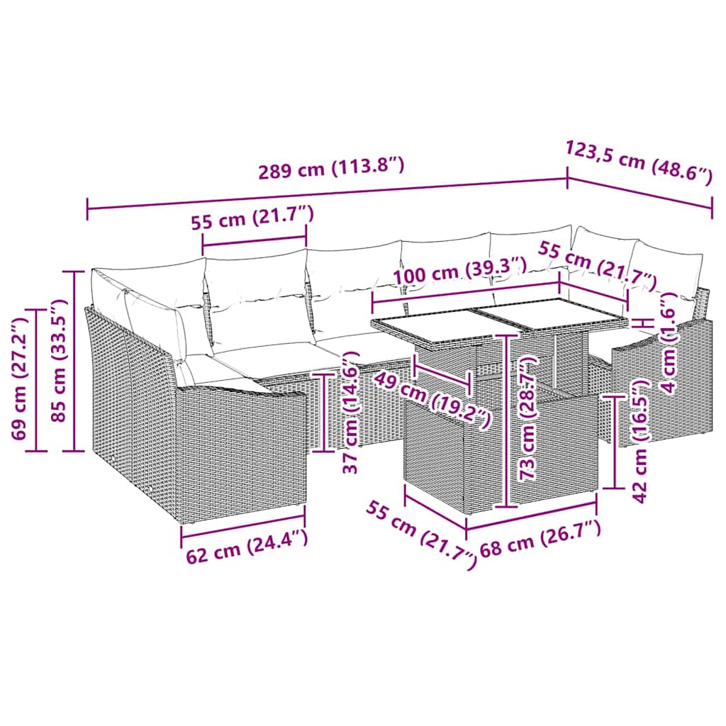 Garden Sofa Set with Cushion 8 pcs Black 100 x 55 x 73 cm