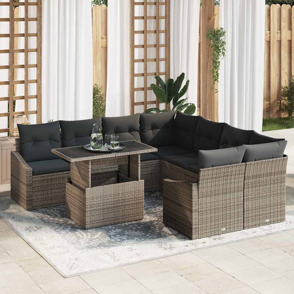 Garden Sofa Set with Cushion 9 pcs Grey 100 x 55 x 73 cm