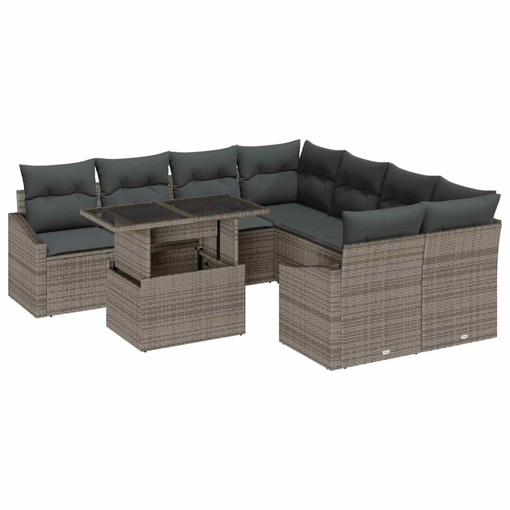 Garden Sofa Set with Cushion 9 pcs Grey 100 x 55 x 73 cm