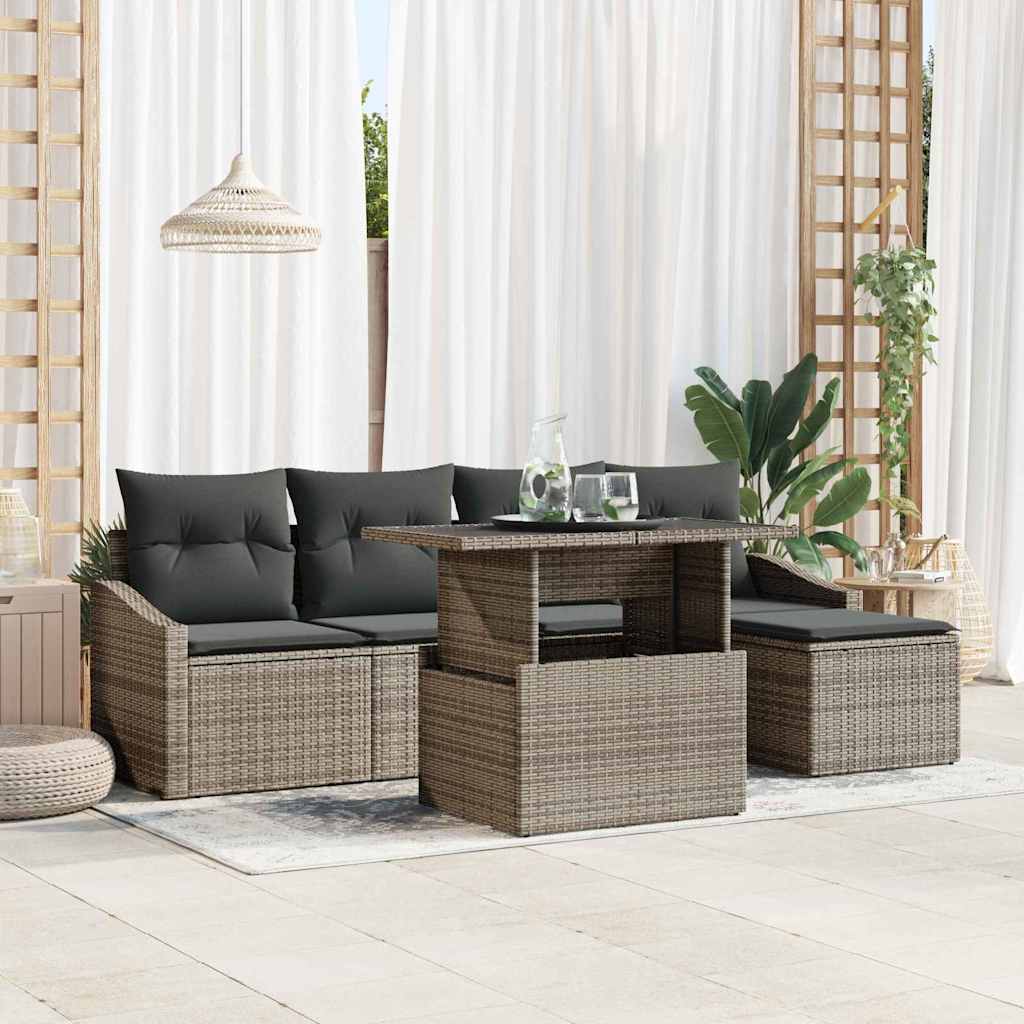 Garden Sofa Set with Cushion 6 pcs Grey Poly Rattan
